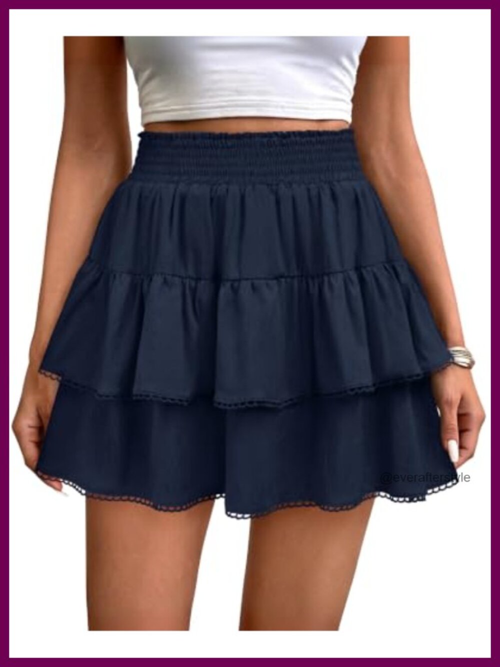 Flowy Ruffle Tiered Skort Cotton Blend Mini Skirt with Built-in Shorts